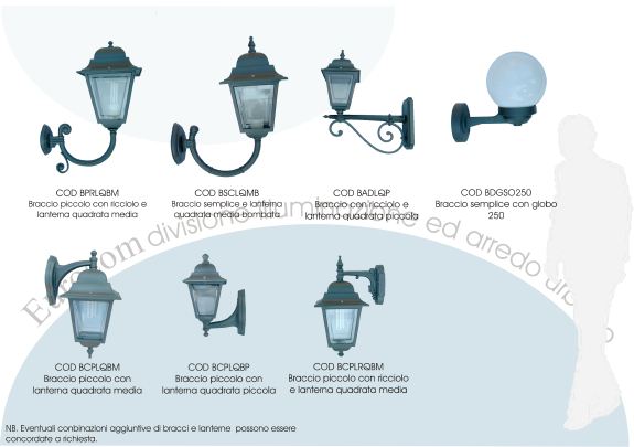 Lanterne e bracci in alluminio con corpi illuminanti